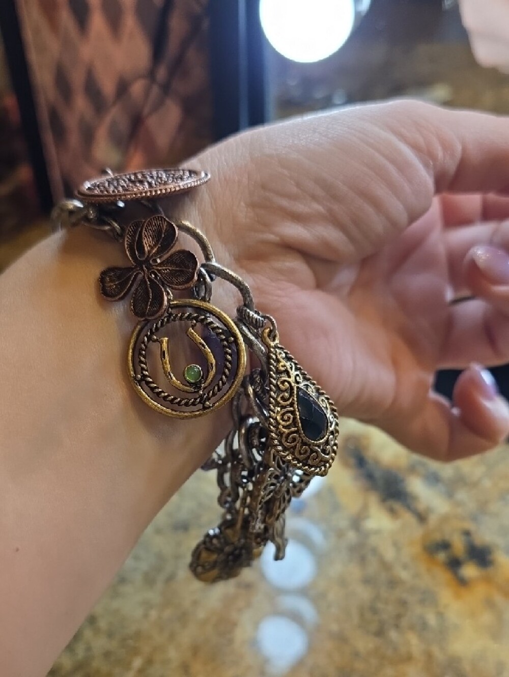 Vintage Lucky Brand Silver Charm Bracelet with Gold & Rose-Tone Accents - Picture 7 of 8